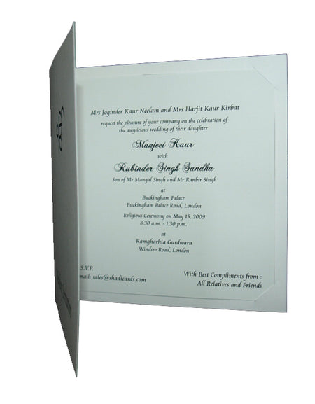 Simple white and silver Ek Onkar Sikh wedding invitation card ABC 651S