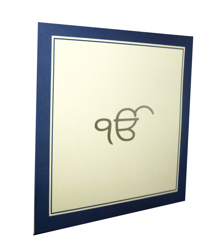 Simple Ek Onkar Silver and Blue Akhand Path Sikh Announcement Invitation - ABC 656 S