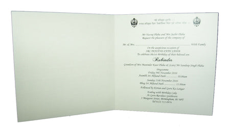 Simple Ek Onkar Silver and Blue Akhand Path Sikh Announcement Invitation - ABC 656 S