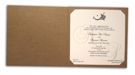 ABC 421 Chocolate brown shimmer foiled muslim arabic wedding invitations