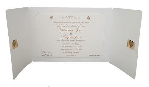 Load image into Gallery viewer, Ivory and Gold ribbon Personalised Sikh Invitation ABC 847
