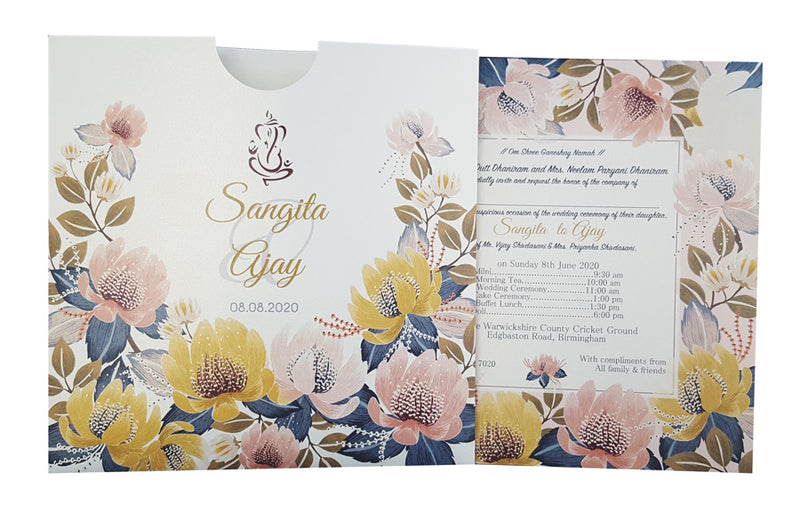 ABC 851 Floral Hindu Personalised Pocket Invitation