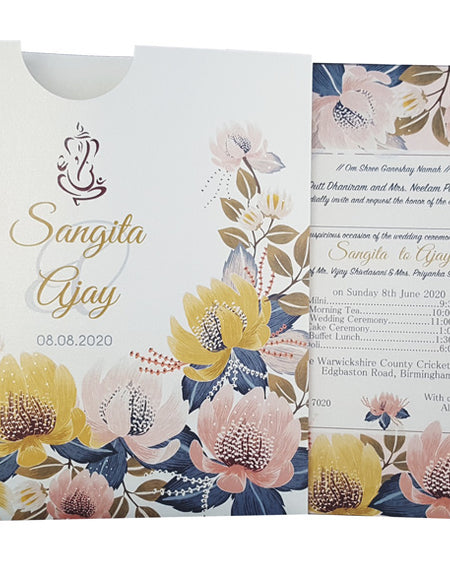 ABC 851 Floral Hindu Personalised Pocket Invitation