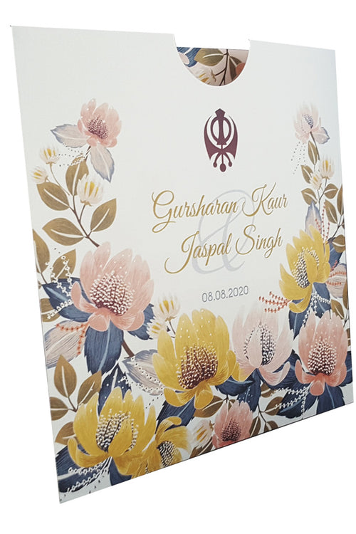 Load image into Gallery viewer, ABC 851 Modern Floral Sikh Personalised Square Pocket Invitation Card
