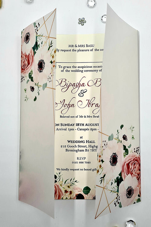 Load image into Gallery viewer, Peach and Pink Floral Design Translucent Wrap Invitation ABC 1091
