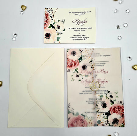 Peach and Pink Floral Design Translucent Wrap Invitation ABC 1091