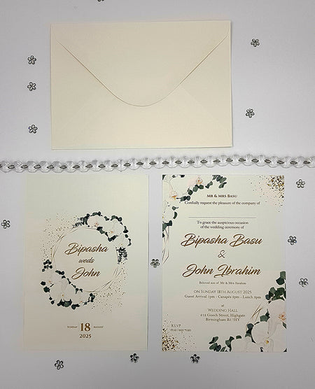ABC 1062 A5 Double Sided Green and white Floral Invitation