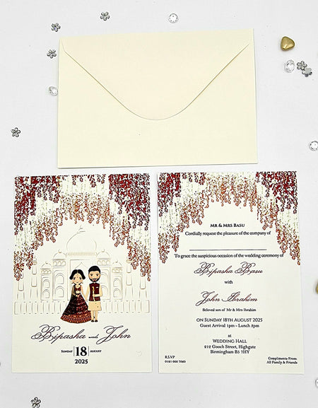 ABC 1072 Cute Asian Couple in Lehnga and Kurta caricature Invitation