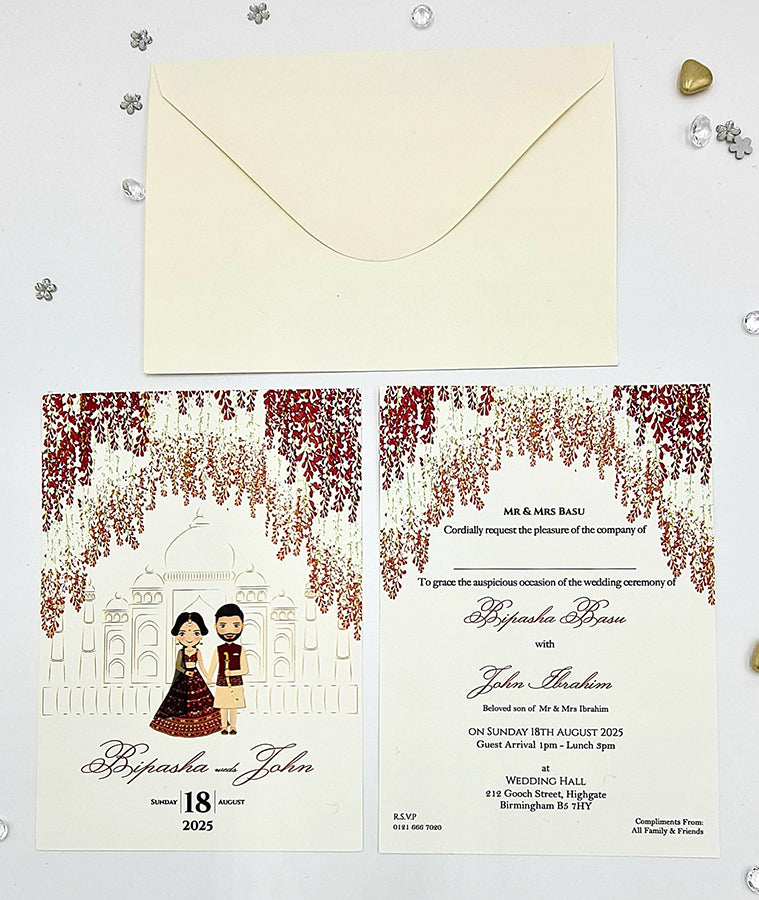 ABC 1072 Cute Asian Couple in Lehnga and Kurta caricature Invitation