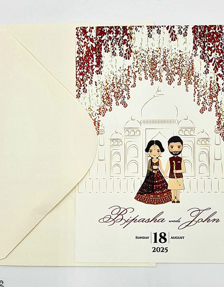 ABC 1072 Cute Asian Couple in Lehnga and Kurta caricature Invitation