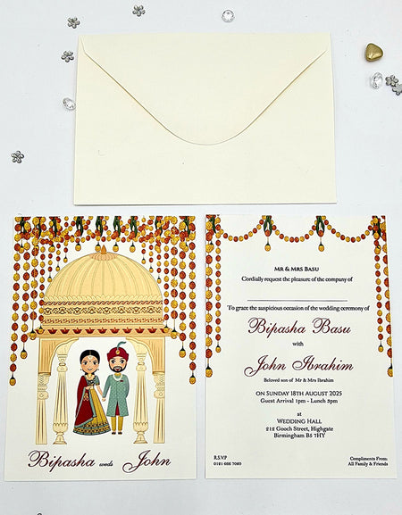 ABC 1073 Desi Asian Indian Pakistani Couple caricature Invitation Double Sided