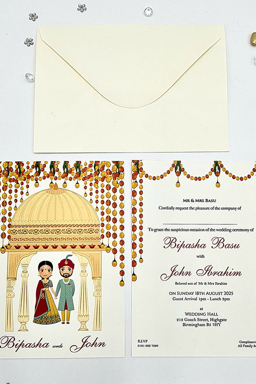 Load image into Gallery viewer, ABC 1073 Desi Asian Indian Pakistani Couple caricature Invitation Double Sided
