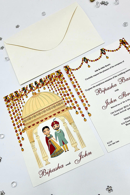 Load image into Gallery viewer, ABC 1073 Desi Asian Indian Pakistani Couple caricature Invitation Double Sided
