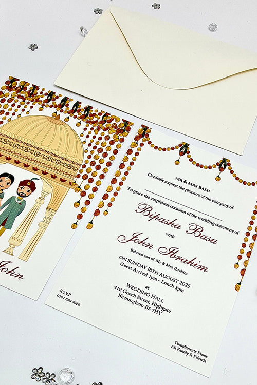 Load image into Gallery viewer, ABC 1073 Desi Asian Indian Pakistani Couple caricature Invitation Double Sided
