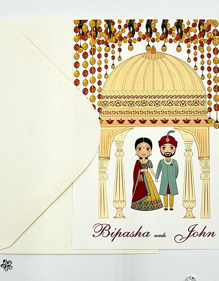 ABC 1073 Desi Asian Indian Pakistani Couple caricature Invitation Double Sided