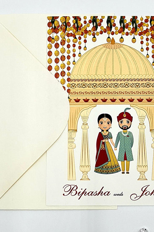 Load image into Gallery viewer, ABC 1073 Desi Asian Indian Pakistani Couple caricature Invitation Double Sided
