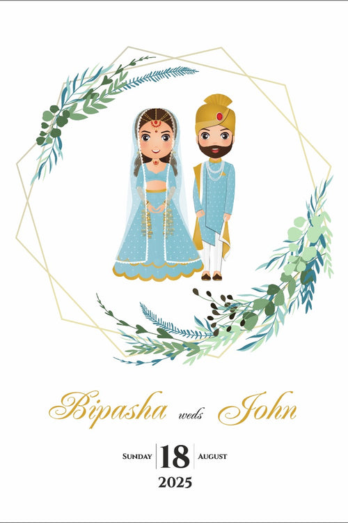 Load image into Gallery viewer, ABC 1074 Desi Asian Indian Pakistani Couple caricature Invitation Double Sided
