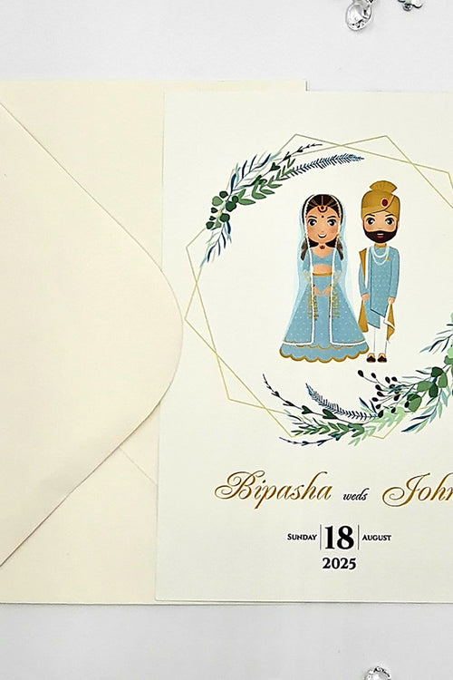 Load image into Gallery viewer, ABC 1074 Desi Asian Indian Pakistani Couple caricature Invitation Double Sided
