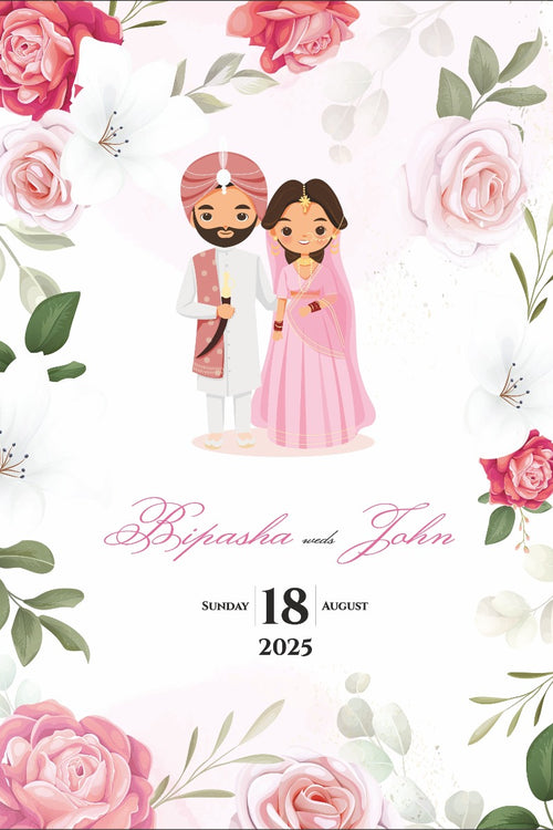 Load image into Gallery viewer, ABC 1075 Desi Asian Indian Pakistani Couple caricature Invitation Double Sided
