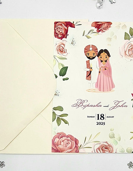 ABC 1075 Desi Asian Indian Pakistani Couple caricature Invitation Double Sided