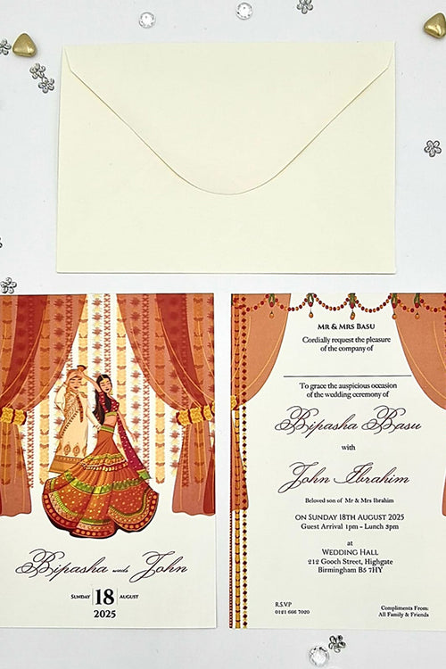 Load image into Gallery viewer, ABC 1076 Desi Asian Indian Pakistani Couple caricature Invitation Double Sided
