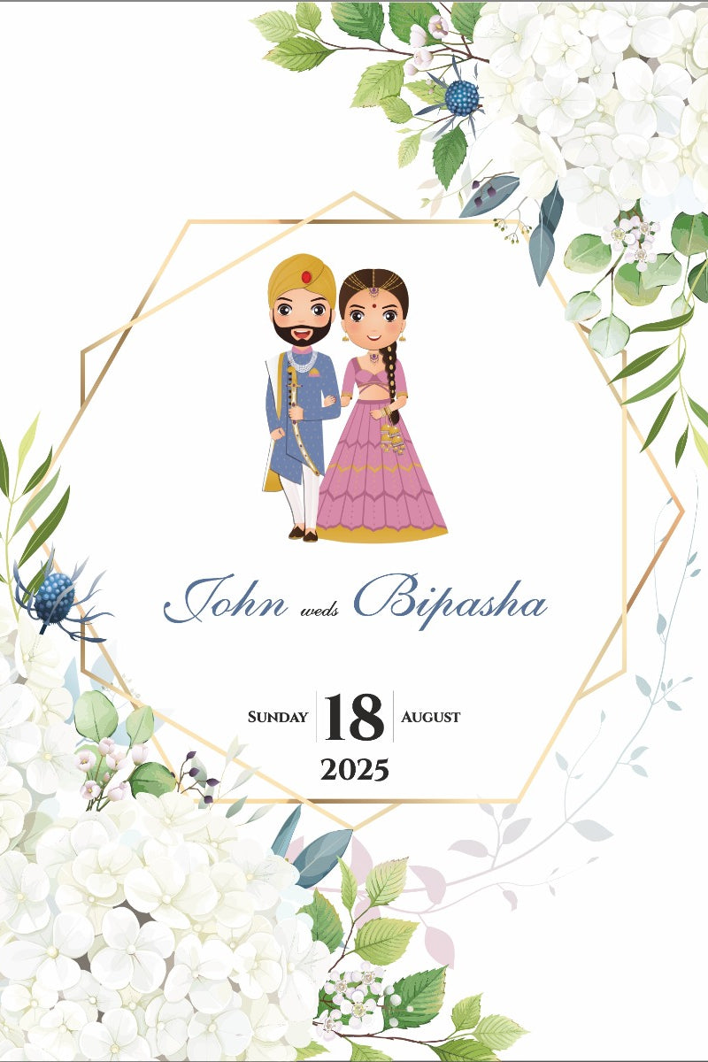 ABC 1077 Desi Asian Indian Pakistani Couple caricature Invitation Double Sided