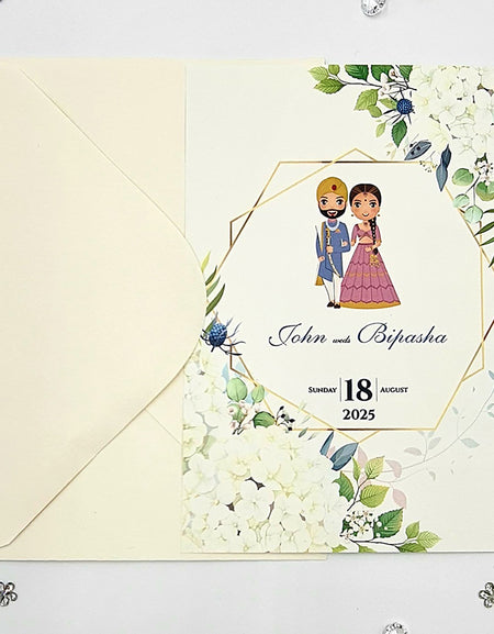 ABC 1077 Desi Asian Indian Pakistani Couple caricature Invitation Double Sided