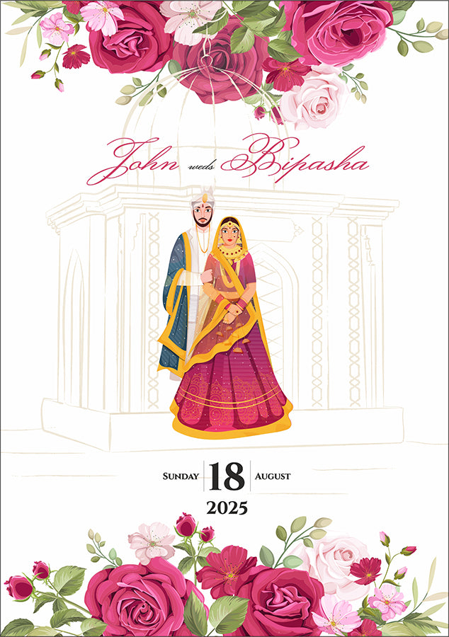 ABC 1078 Desi Asian Indian Pakistani Couple caricature Invitation Double Sided