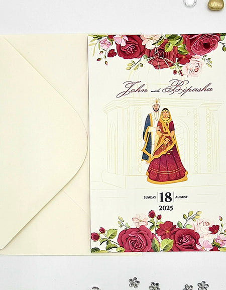 ABC 1078 Desi Asian Indian Pakistani Couple caricature Invitation Double Sided