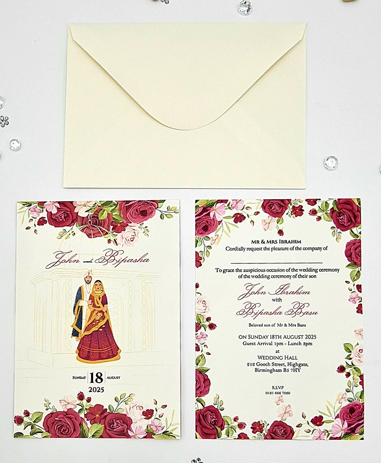 ABC 1078 Desi Asian Indian Pakistani Couple caricature Invitation Double Sided