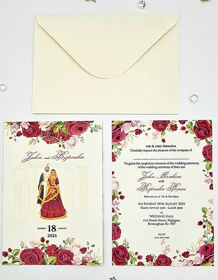 ABC 1078 Desi Asian Indian Pakistani Couple caricature Invitation Double Sided