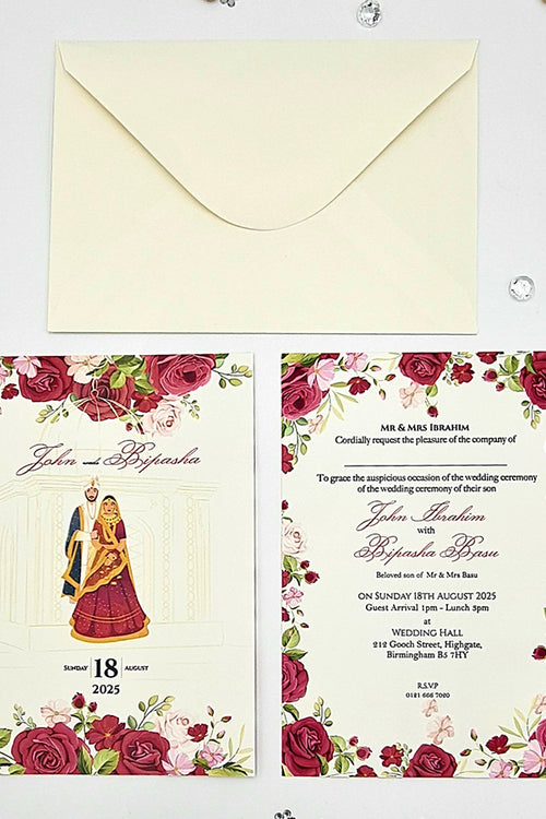 Load image into Gallery viewer, ABC 1078 Desi Asian Indian Pakistani Couple caricature Invitation Double Sided
