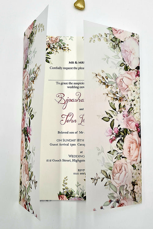 Load image into Gallery viewer, Lovely Peach, green and pink floral Translucent Vellum Invitation ABC 1081
