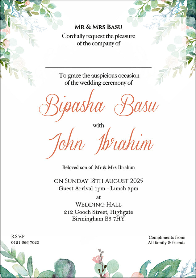 ABC 1132 Floral A5 Double Sided Invitation