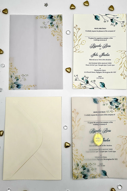 Load image into Gallery viewer, Botanical Greenery floral vellum wedding invitations ABC 1083
