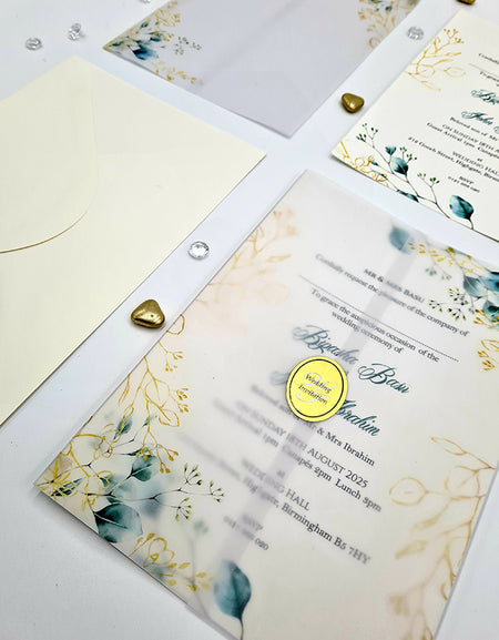 Botanical Greenery floral vellum wedding invitations ABC 1083