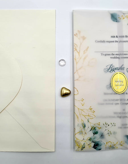 Botanical Greenery floral vellum wedding invitations ABC 1083