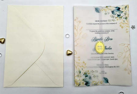 Botanical Greenery floral vellum wedding invitations ABC 1083