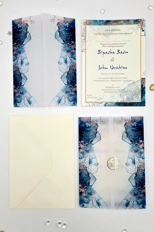 Load image into Gallery viewer, ABC 1093 Marble Effect Vellum Overlay Cover Invitation
