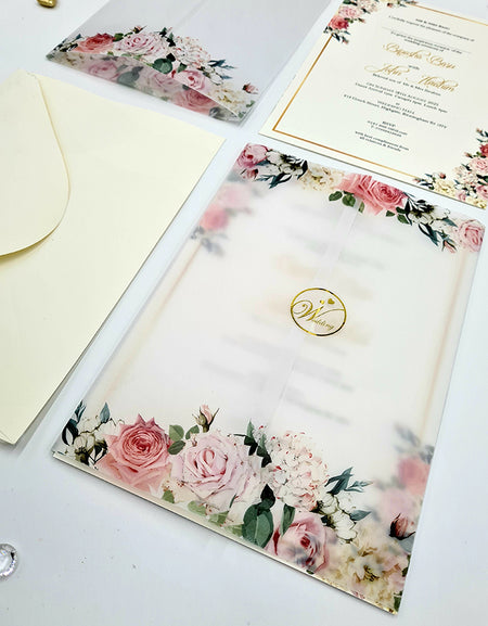 ABC 1096 Peachy Pink Floral Translucent Vellum A5 Invitation