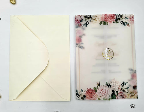 Load image into Gallery viewer, ABC 1096 Peachy Pink Floral Translucent Vellum A5 Invitation
