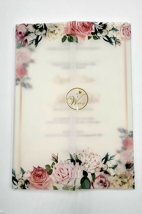 Load image into Gallery viewer, ABC 1096 Peachy Pink Floral Translucent Vellum A5 Invitation
