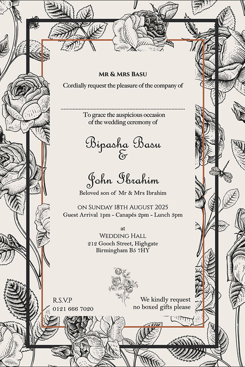 Load image into Gallery viewer, ABC 1102 black and white illustrated Floral A5 Invitation
