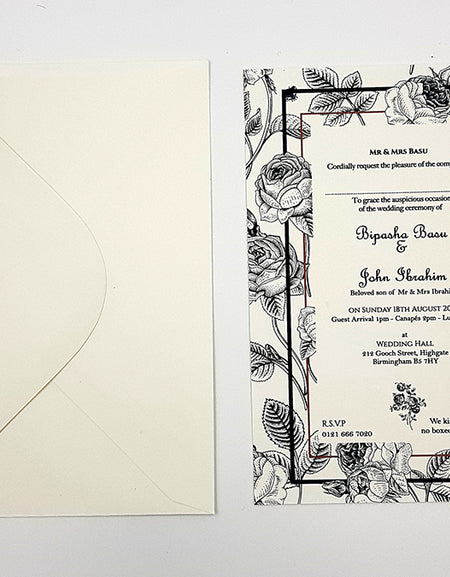 ABC 1102 black and white illustrated Floral A5 Invitation