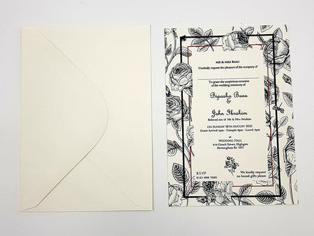 ABC 1102 black and white illustrated Floral A5 Invitation