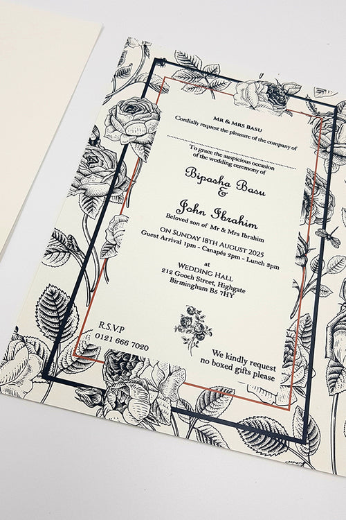 Load image into Gallery viewer, ABC 1102 black and white illustrated Floral A5 Invitation
