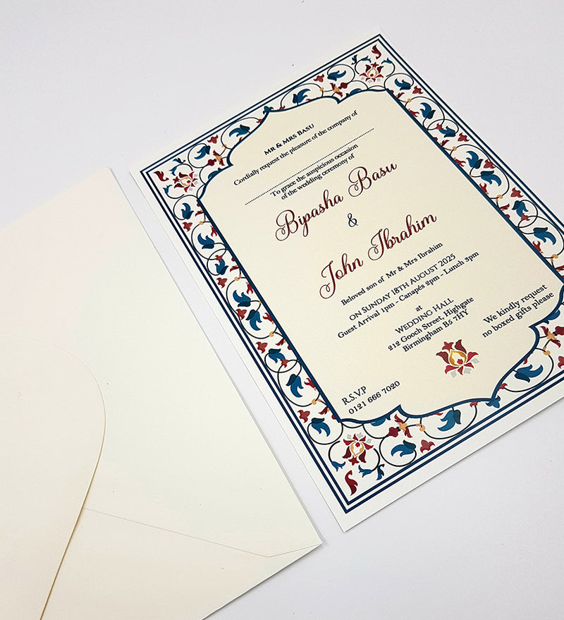 Maroon and Green Arabesque Floral Design A5 Invitation ABC 1103