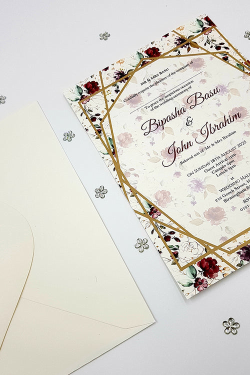 Load image into Gallery viewer, Maroon Purple and Green Floral Geometric Frame A5 Invitation
