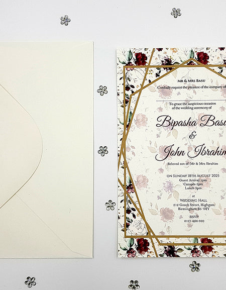 Maroon Purple and Green Floral Geometric Frame A5 Invitation