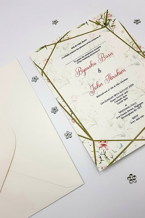 Load image into Gallery viewer, ABC 1113 Blush pink and green Floral Geometric Frame A5 Invitation
